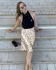 Polka Dot Silk Midi Skirt