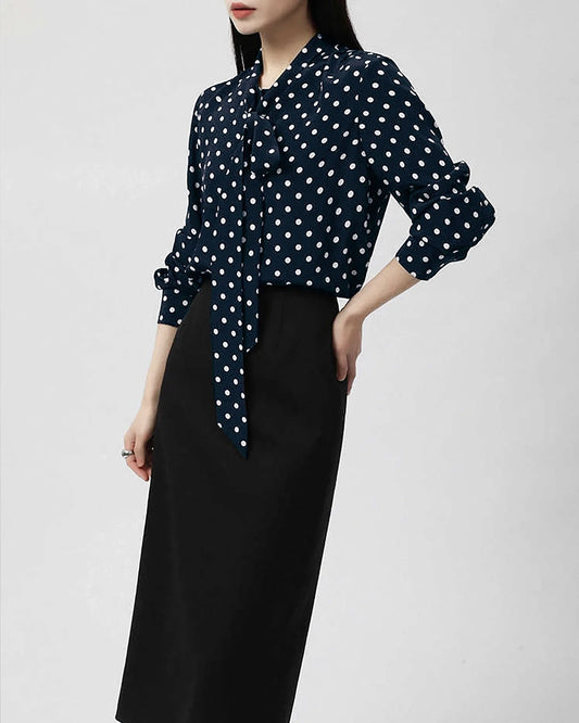 Polka Dot Bow Silk Shirt