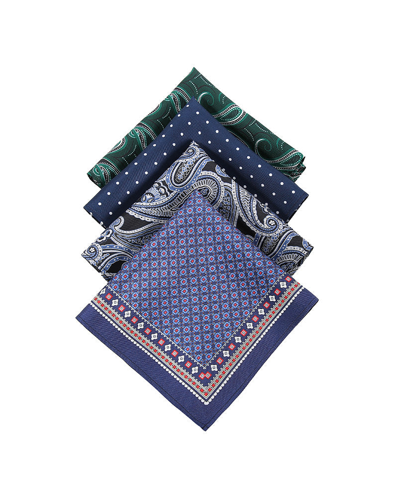 Dark-Toned Printed Men's Silk Handkerchief Blue Black