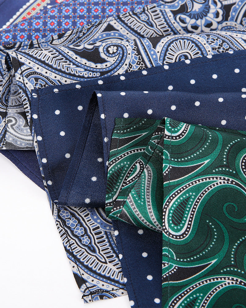 Dark-Toned Printed Men's Silk Handkerchief Blue Black
