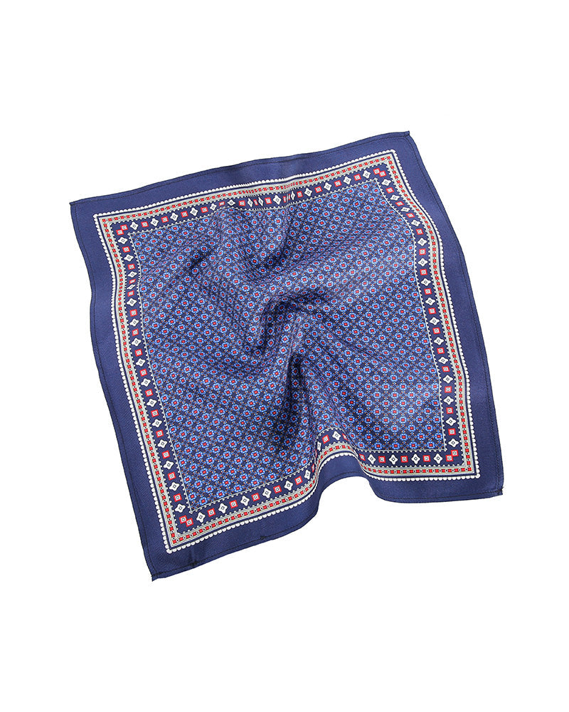 Dark-Toned Printed Men's Silk Handkerchief Blue