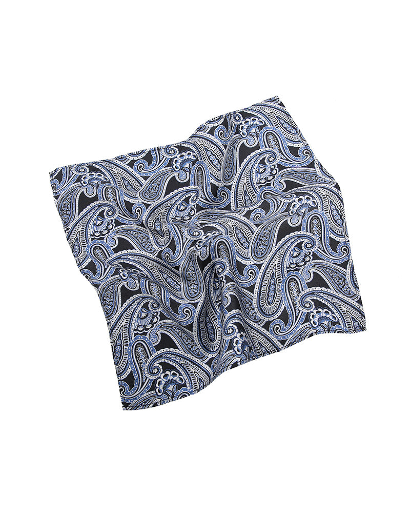 Dark-Toned Printed Men's Silk Handkerchief Blue Black