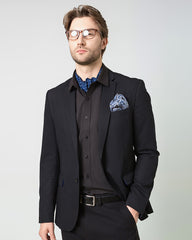 Dark-Toned Printed Men's Silk Handkerchief Blue Black