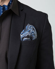 Dark-Toned Printed Men's Silk Handkerchief Blue Black