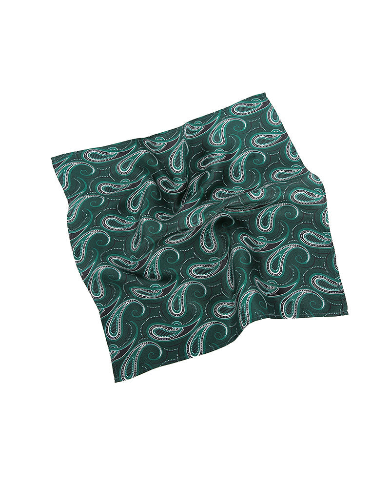 Dark-Toned Printed Men's Silk Handkerchief Green