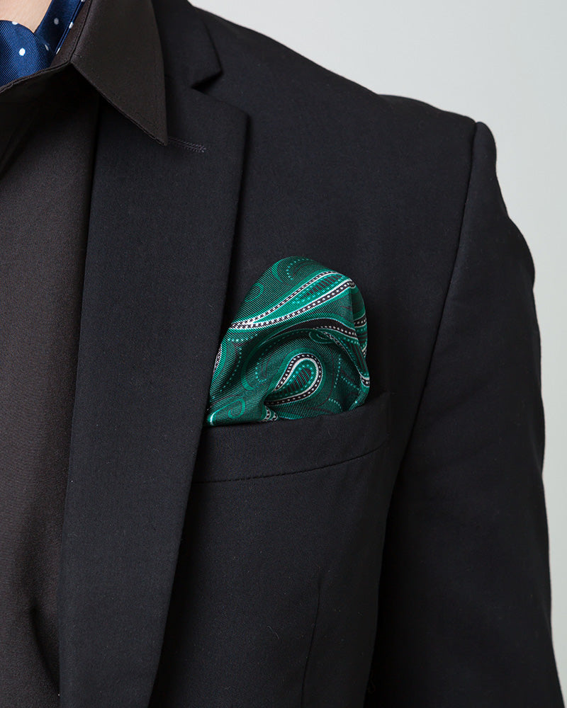 Dark-Toned Printed Men's Silk Handkerchief Green