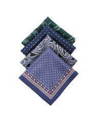 Dark-Toned Printed Men's Silk Handkerchief Blue Black