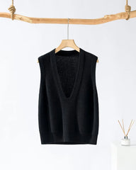 Deep V Neck Cashmere Vest Black