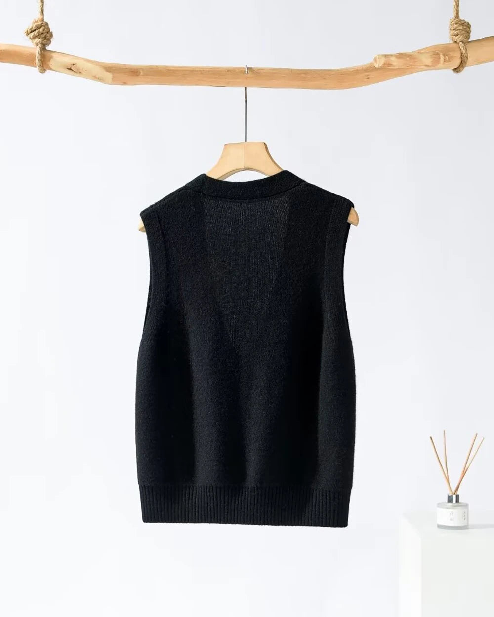 Deep V Neck Cashmere Vest Black