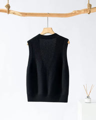 Deep V Neck Cashmere Vest Black