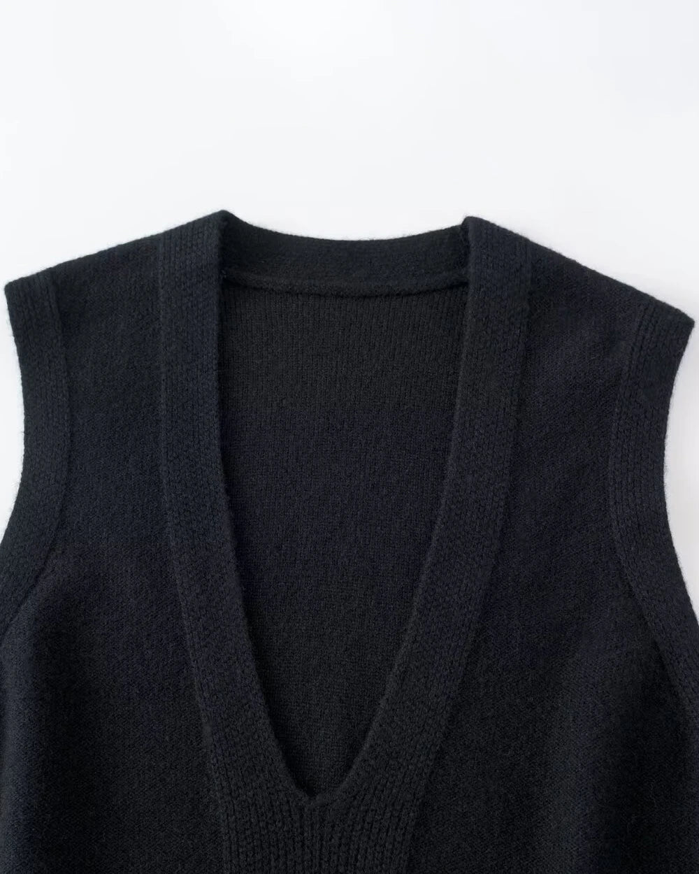 Deep V Neck Cashmere Vest Black