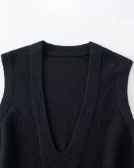Deep V Neck Cashmere Vest Black