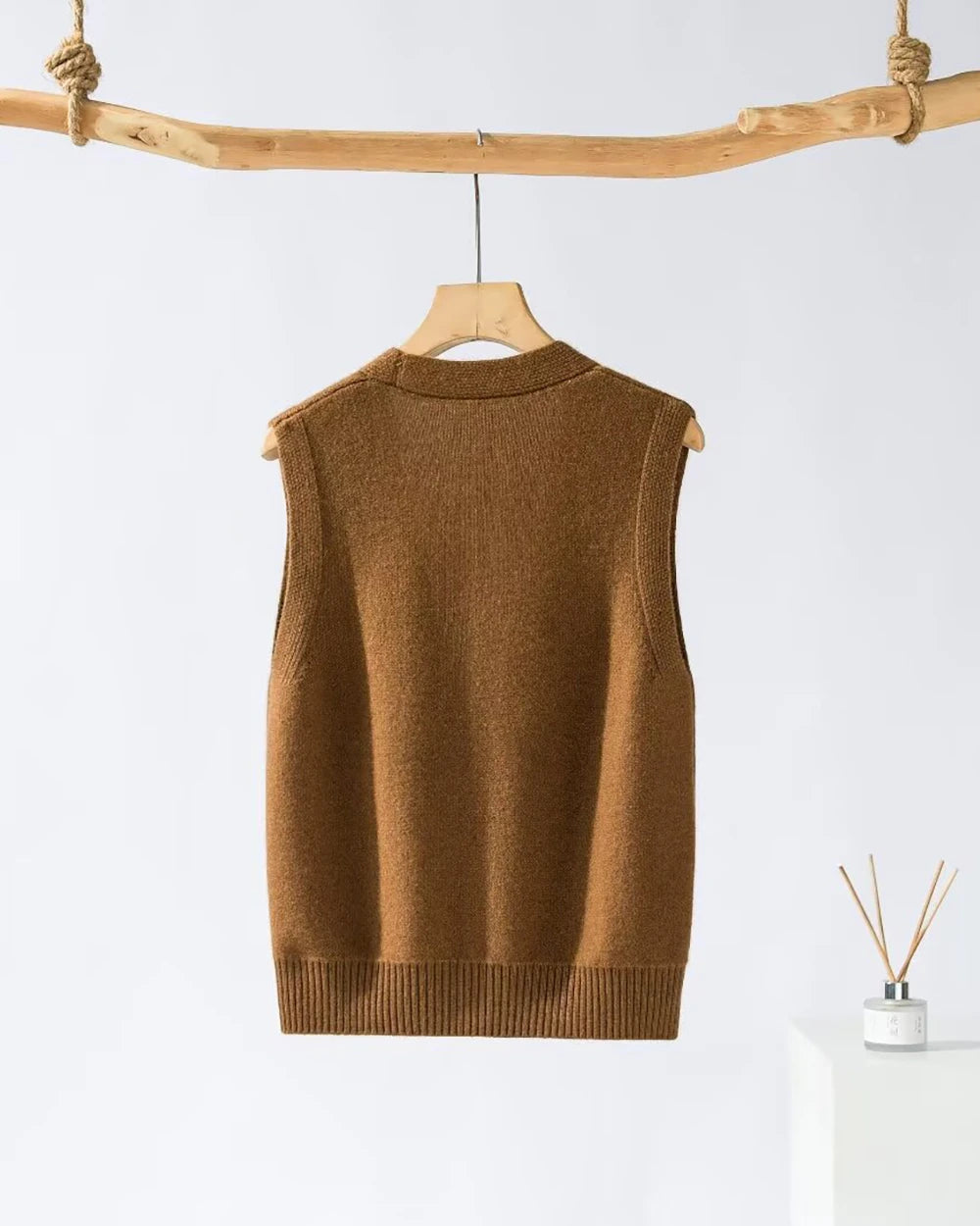 Deep V Neck Cashmere Vest Brown