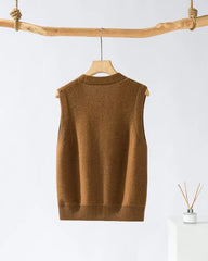 Deep V Neck Cashmere Vest Brown
