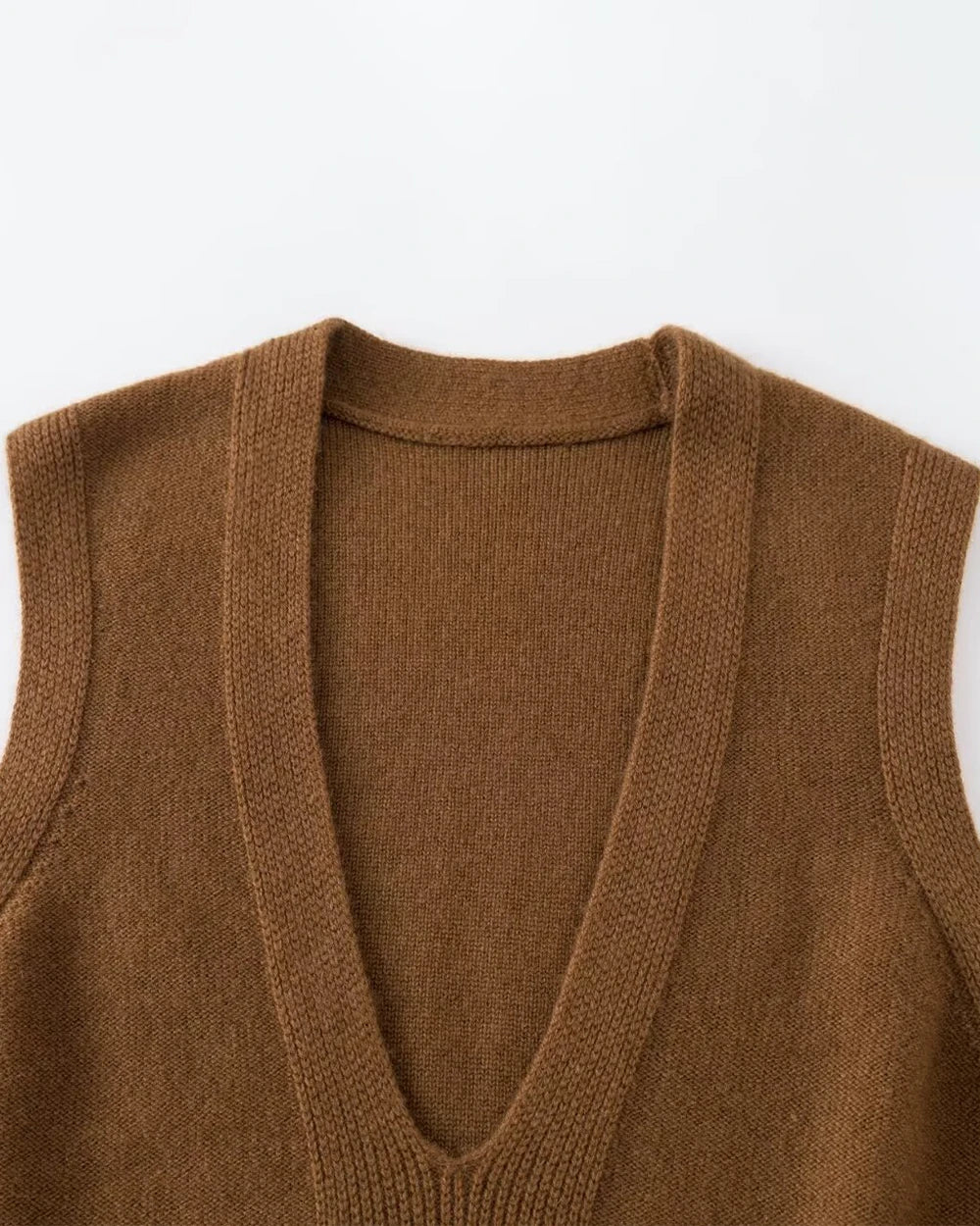Deep V Neck Cashmere Vest Brown