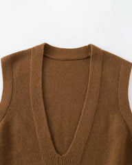 Deep V Neck Cashmere Vest Brown