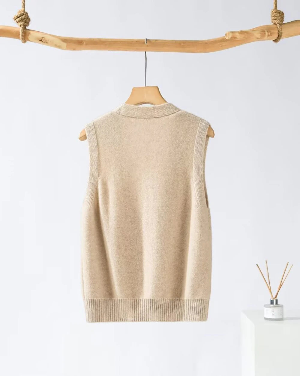 Deep V Neck Cashmere Vest Camel