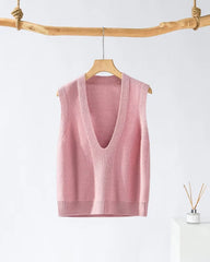 Deep V Neck Cashmere Vest Pink