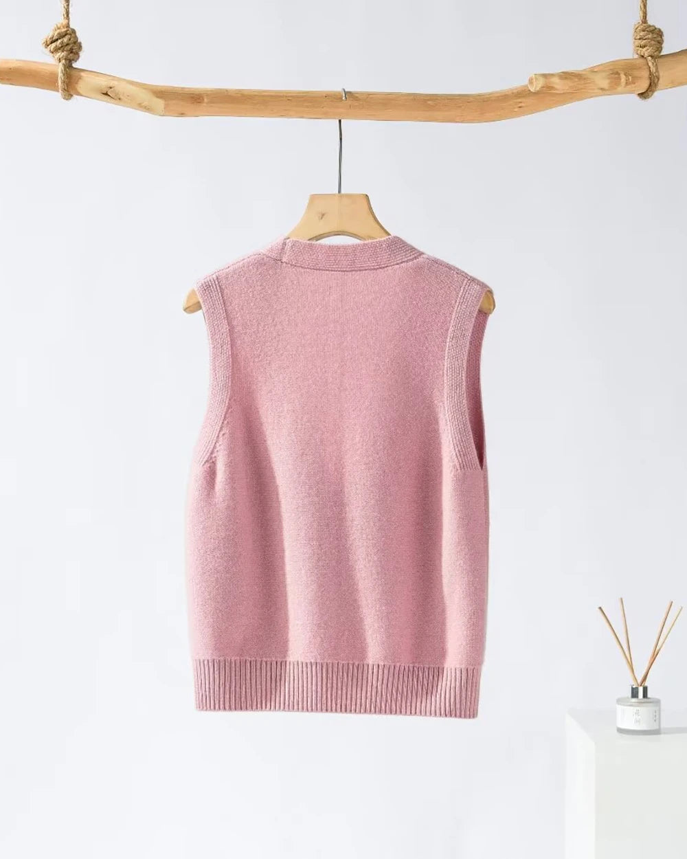 Deep V Neck Cashmere Vest Pink