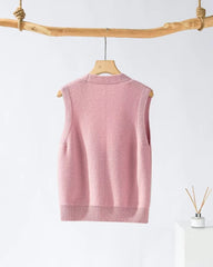 Deep V Neck Cashmere Vest Pink