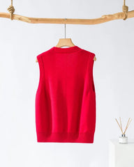 Deep V Neck Cashmere Vest Red