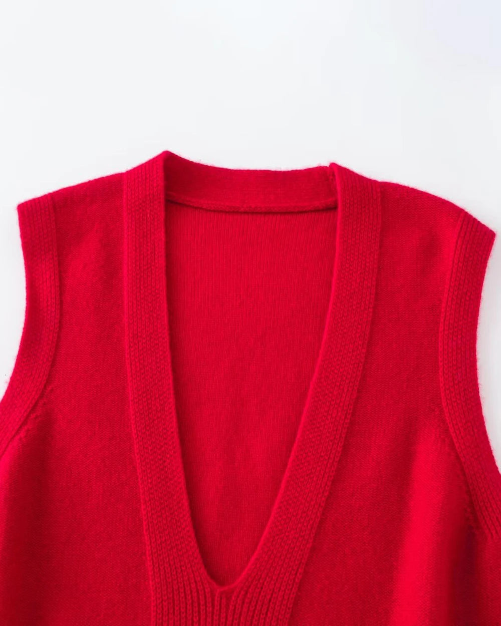 Deep V Neck Cashmere Vest Red