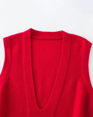 Deep V Neck Cashmere Vest Red