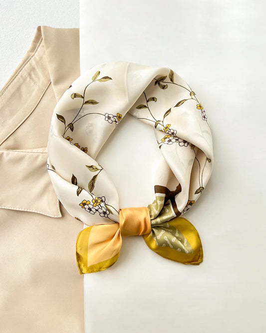 Delicate Floral Pure Silk Square Scarf