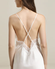 Delicate Lace Silk Nightgown White