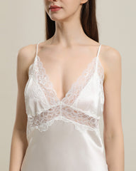Delicate Lace Silk Nightgown White