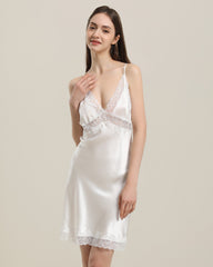 Delicate Lace Silk Nightgown White