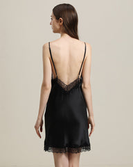 Delicate Lace Silk Nightgown Black