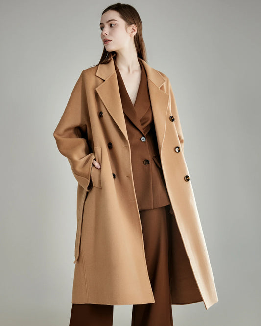 Double-breasted Belted Wool Coat Camel