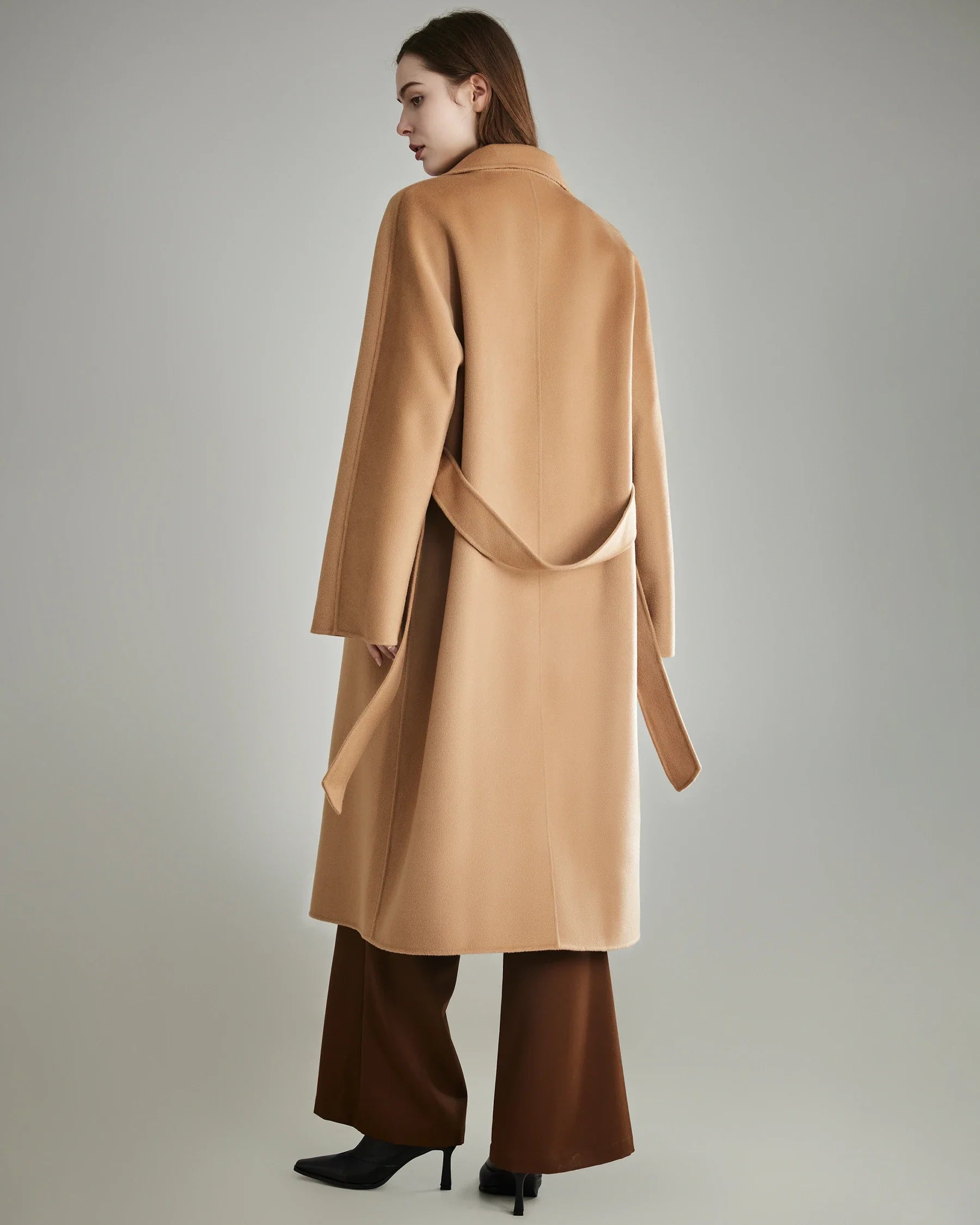 Double-breasted Belted Wool Coat Camel