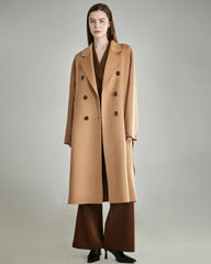 Double-breasted Belted Wool Coat Camel