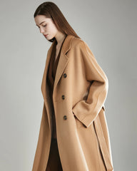 Double-breasted Belted Wool Coat Camel