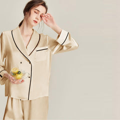 Double Breasted 22 Momme Silk Pajama Set Champagne