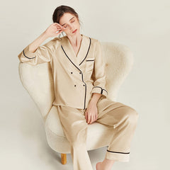 Double Breasted 22 Momme Silk Pajama Set Champagne