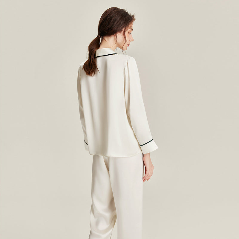 Double Breasted 22 Momme Silk Pajama Set White
