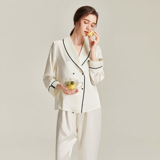 Double Breasted 22 Momme Silk Pajama Set White