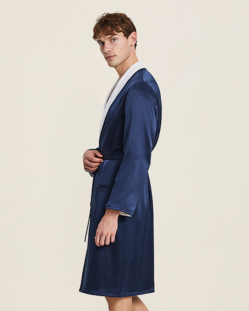 Double Side Wear Sleep Robe Men Pajamas Navy