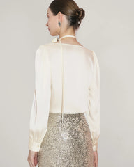 Elegant Draped Collar Silk Blouse