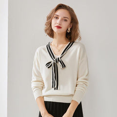 Elegant Ribbon Cashmere Sweater White