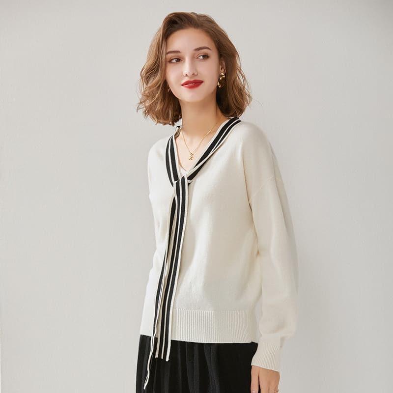 Elegant Ribbon Cashmere Sweater White