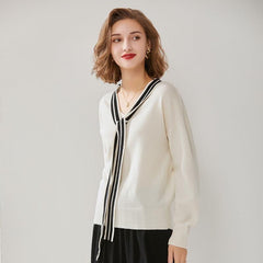 Elegant Ribbon Cashmere Sweater White