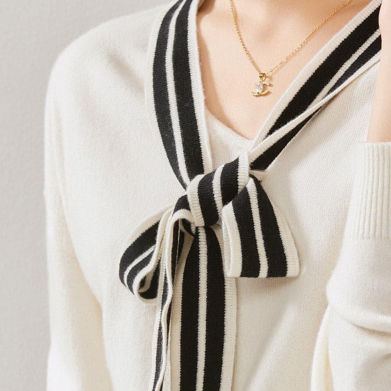 Elegant Ribbon Cashmere Sweater White