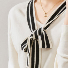 Elegant Ribbon Cashmere Sweater White