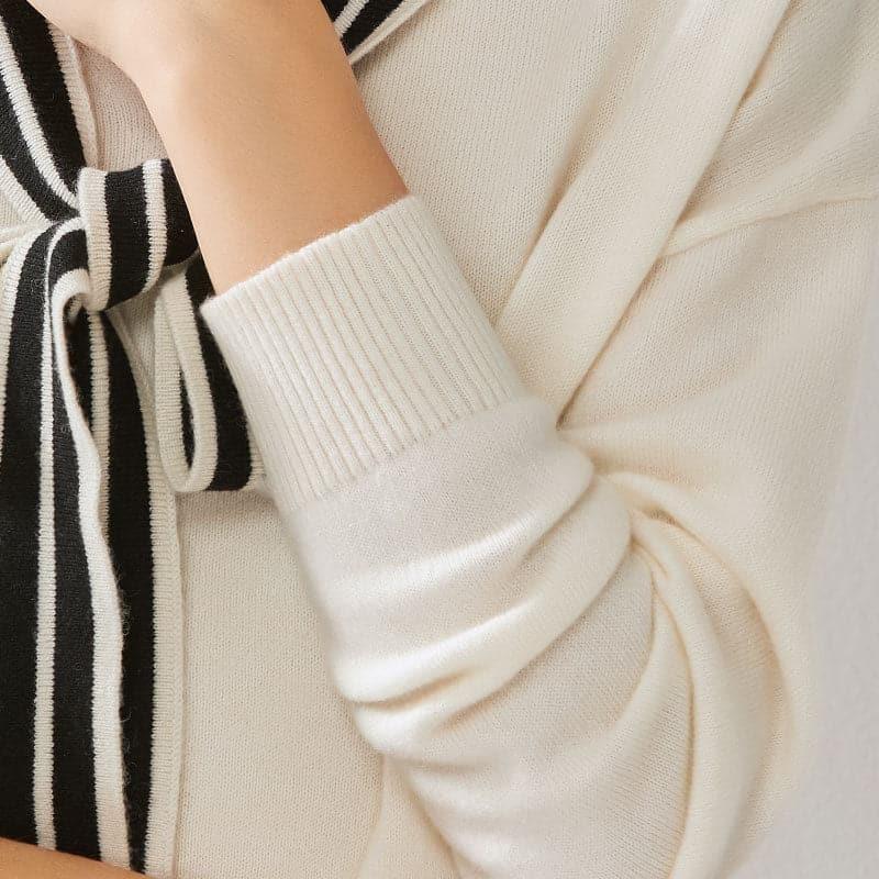 Elegant Ribbon Cashmere Sweater White