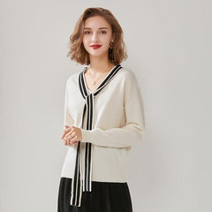 Elegant Ribbon Cashmere Sweater White