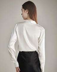 Elegant Silk Bow Tie Blouse Ivory